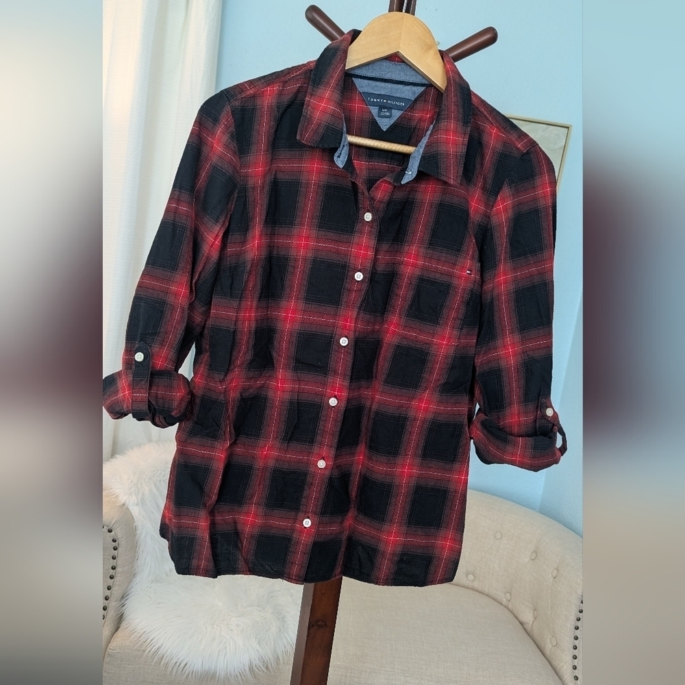 Tommy Hilfiger Long Roll Sleeve Shirt Woman's Sz L - Picture 5 of 12